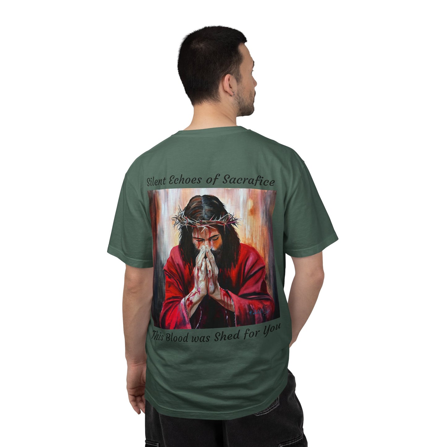 Jesus Prayer T-Shirt — "Silent Echos of Sacrafice: Blood Shed for You" Christian Graphic Tee