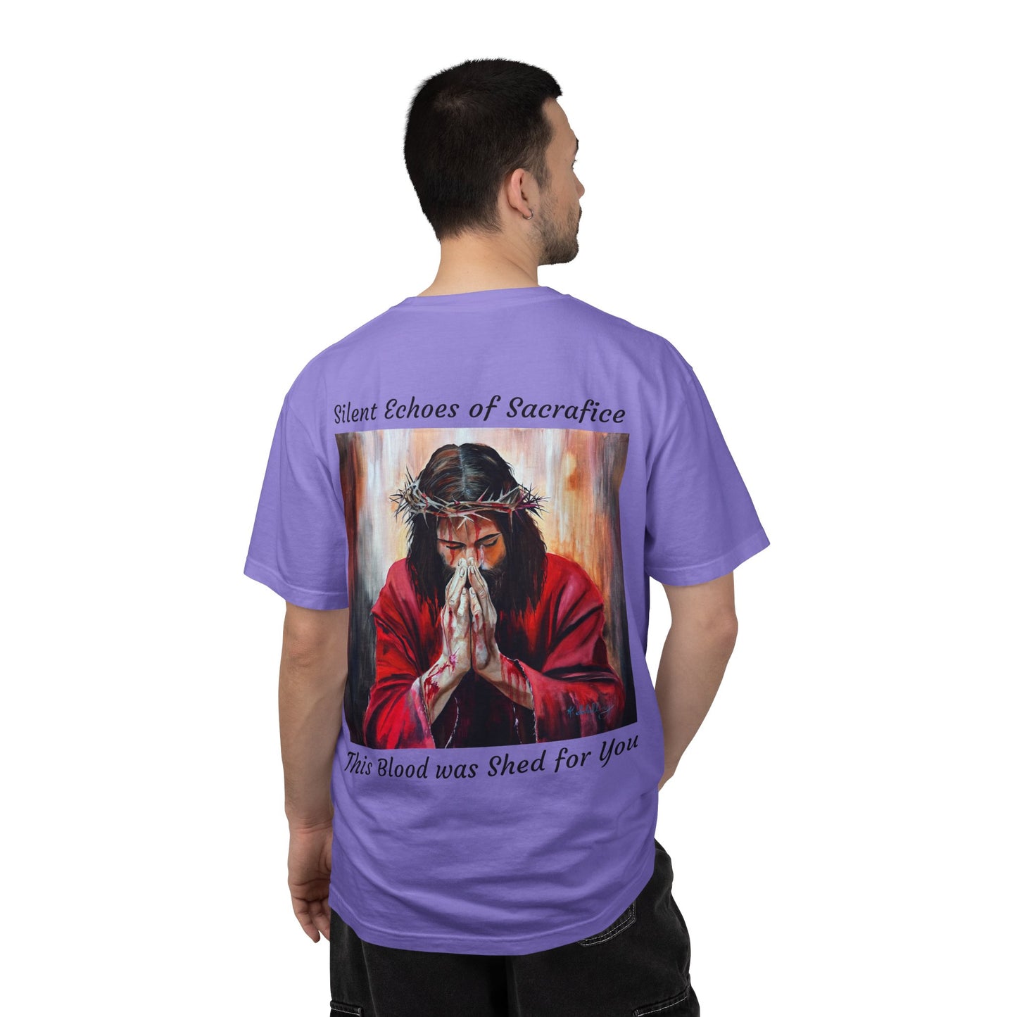 Jesus Prayer T-Shirt — "Silent Echos of Sacrafice: Blood Shed for You" Christian Graphic Tee