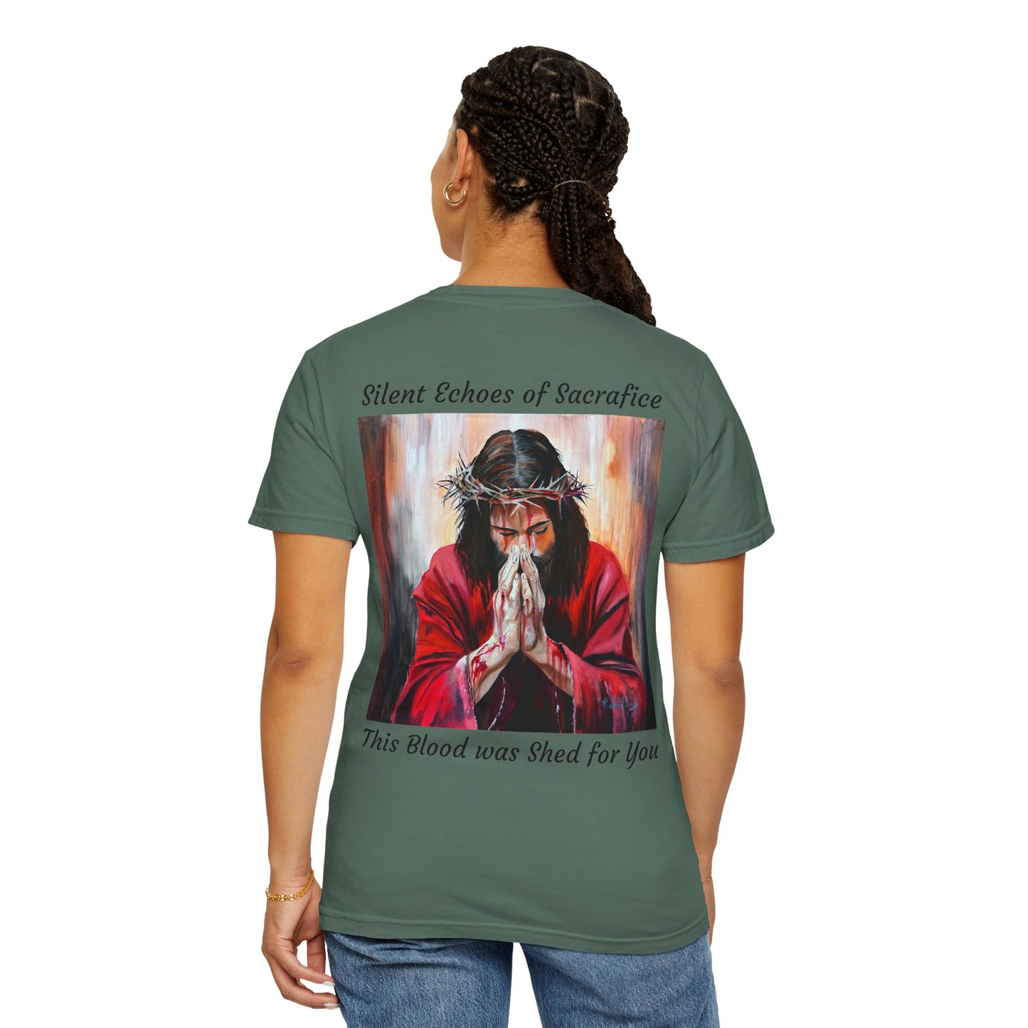 Jesus Prayer T-Shirt — "Silent Echos of Sacrafice: Blood Shed for You" Christian Graphic Tee