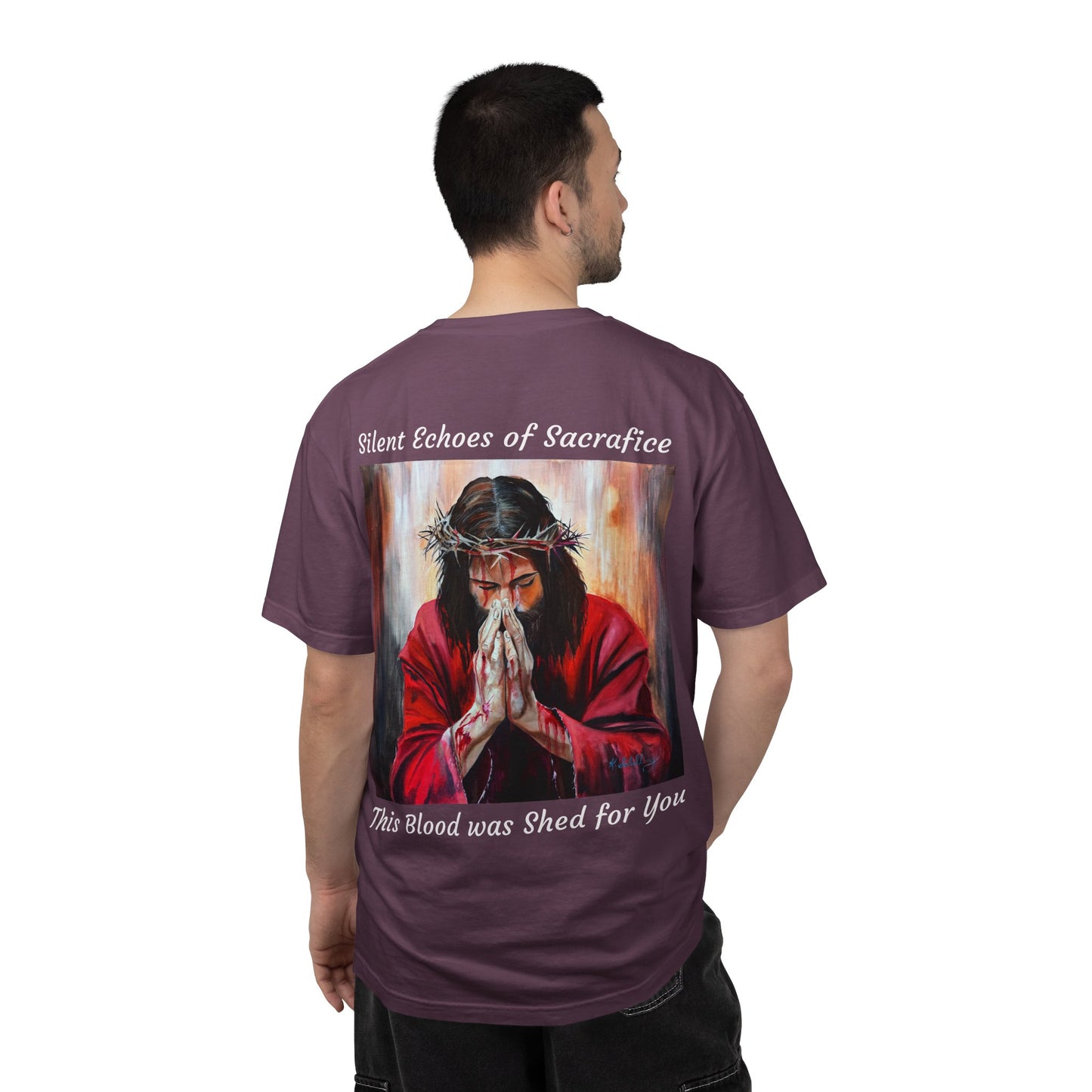 Jesus Prayer T-Shirt — "Silent Echos of Sacrafice: Blood Shed for You" Christian Graphic Tee