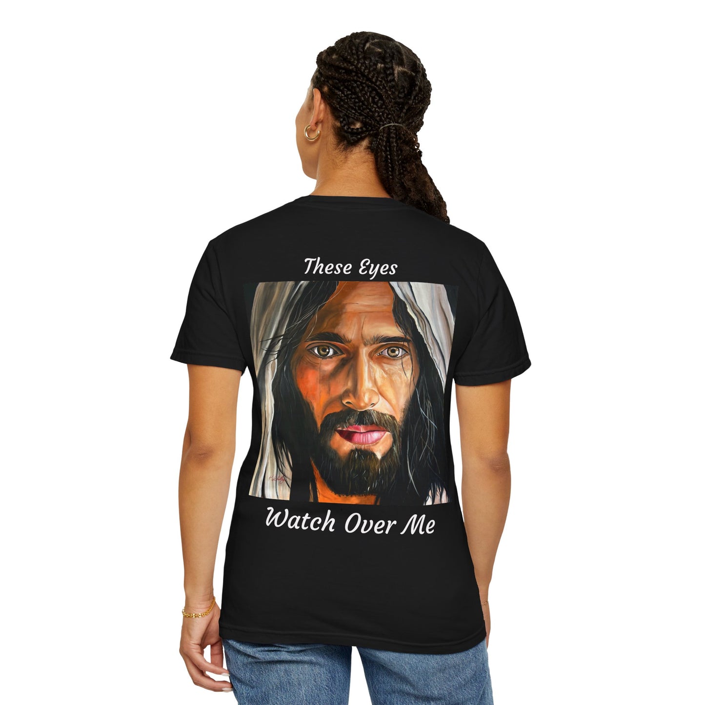 Jesus Portrait T-Shirt — "These Eyes Watch Over Me" Spiritual Graphic Tee