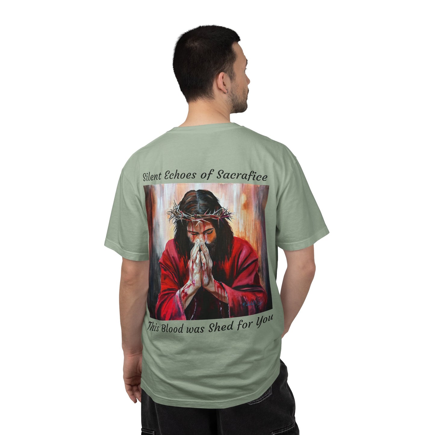 Jesus Prayer T-Shirt — "Silent Echos of Sacrafice: Blood Shed for You" Christian Graphic Tee