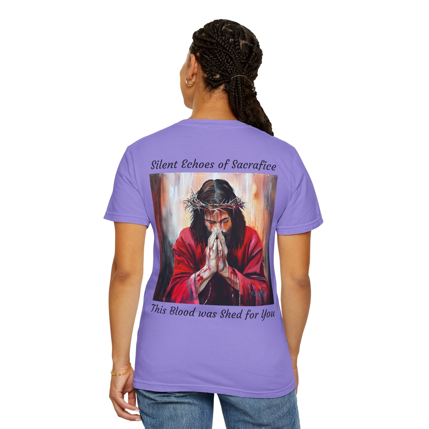 Jesus Prayer T-Shirt — "Silent Echos of Sacrafice: Blood Shed for You" Christian Graphic Tee