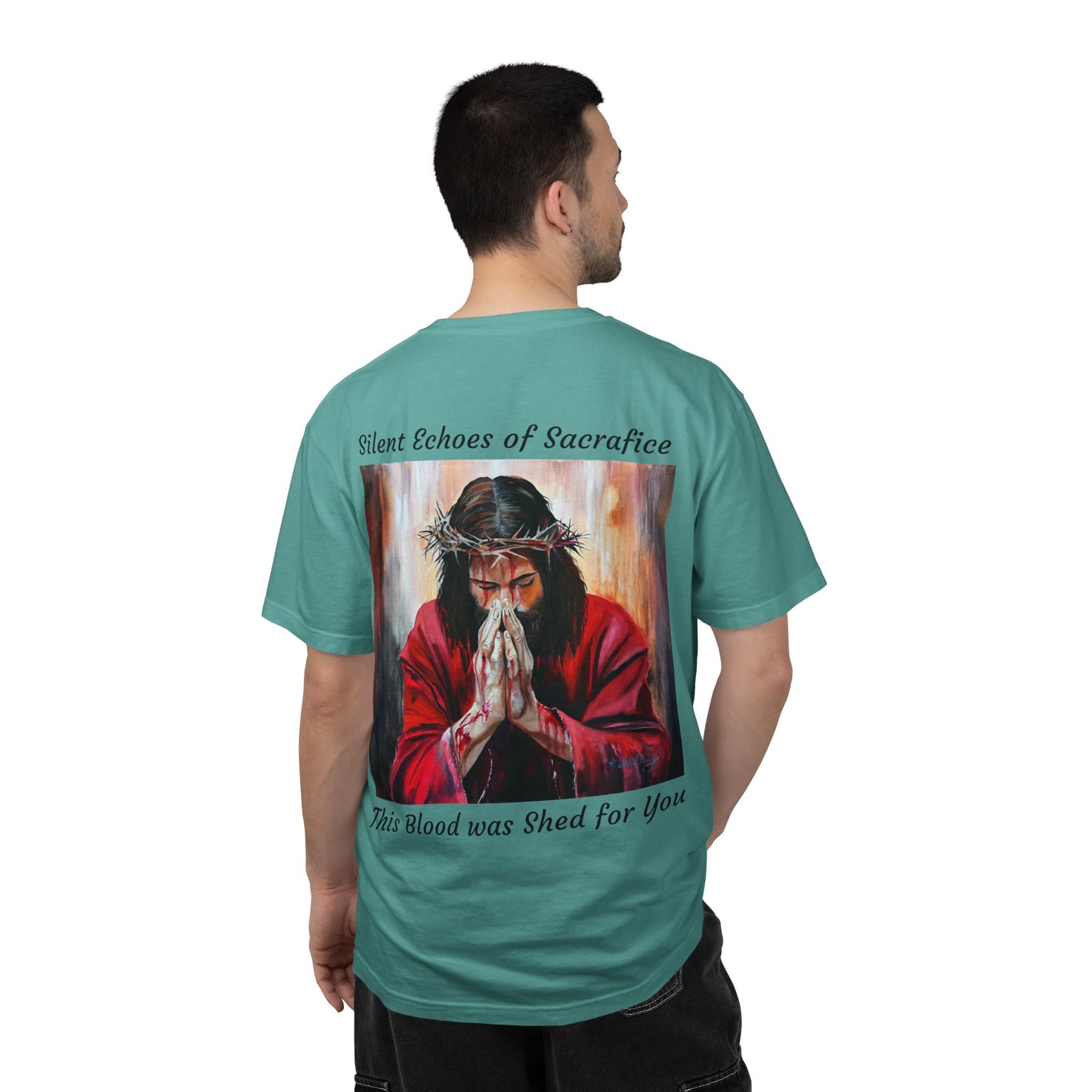 Jesus Prayer T-Shirt — "Silent Echos of Sacrafice: Blood Shed for You" Christian Graphic Tee