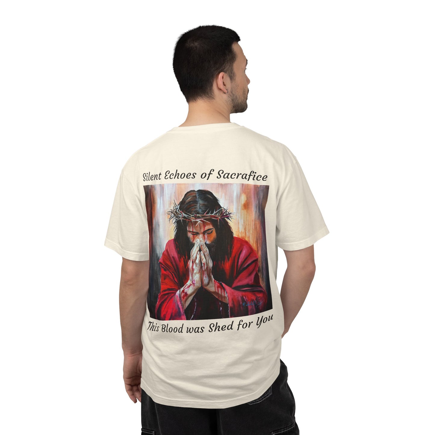 Jesus Prayer T-Shirt — "Silent Echos of Sacrafice: Blood Shed for You" Christian Graphic Tee
